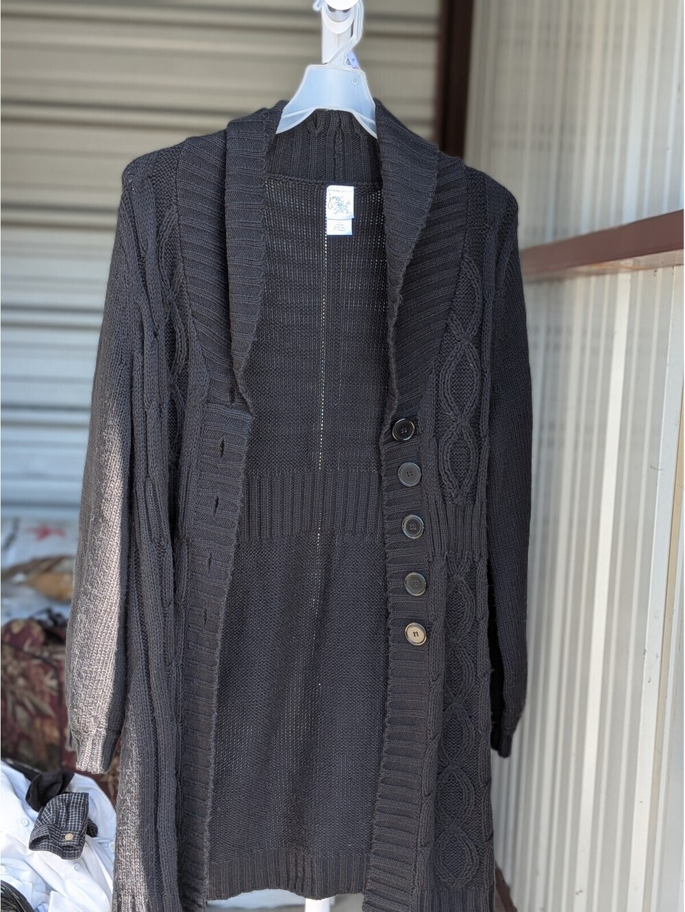 Black knit hooded button cardigan